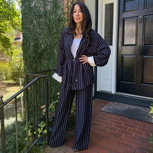 MADE IN ITALY Striped Black and White Women's Pant Set